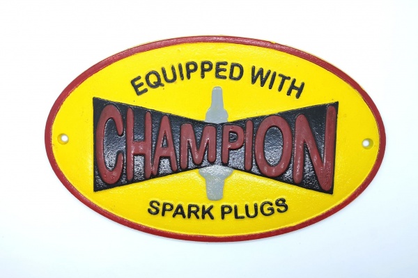 Champion Spark Plugs Cast Iron Vintage Garage Advertising Sign 28cm x 17cm