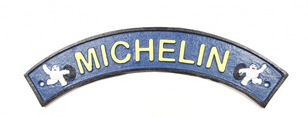 Michelin Man Bibendum Curved Cast Iron Vintage Tyre Advertising Sign 40cm x 7cm