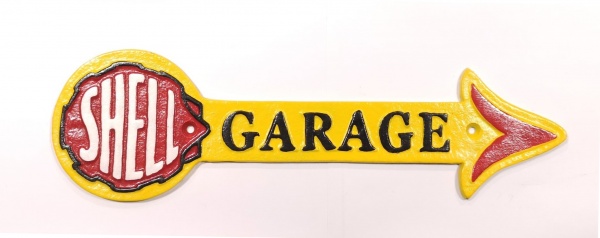 Shell Oil Arrow Cast Iron Vintage Garage Advertising Plaque Sign 40cm x 12cm