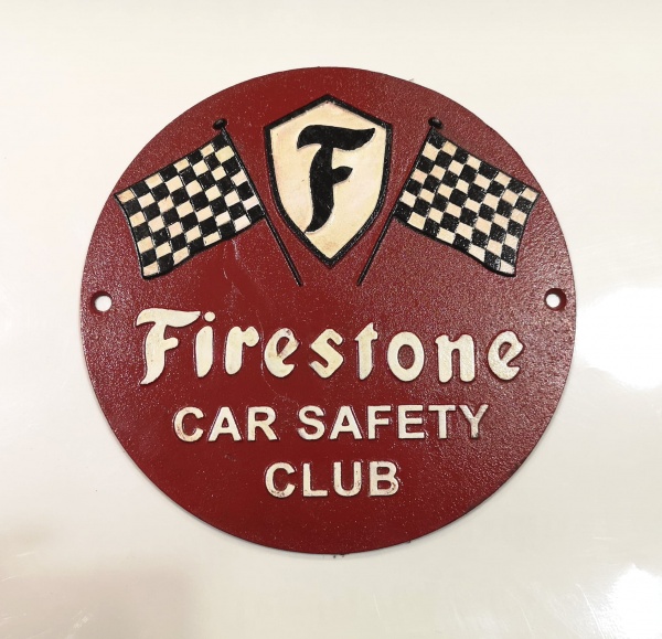 Firestone Car Safety Club Cast Iron Vintage Garage Advertising Sign 24cm x 24cm