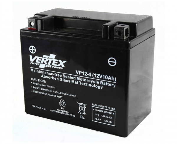 Vertex Sealed AGM 12V Battery VP12-4 Replaces YTX12-BS CTX12-BS L:150 H:130 W:87