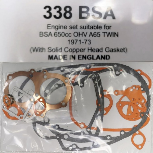 BSA A65 650cc OHV Engine Gasket Set Solid Copper Head 1971-1973 UK Made 338BSA