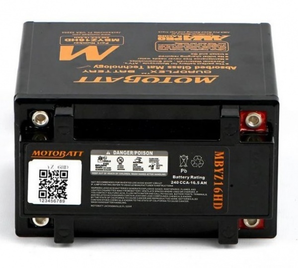 MotoBatt 12V MBYZ16HD Battery 16.5AH Replaces GYZ16H KMX14 BS YTX14 BS H L