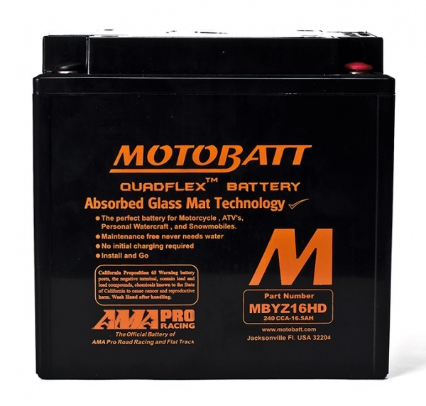 MotoBatt 12V MBYZ16HD Battery 16.5AH Replaces GYZ16H KMX14 BS YTX14 BS H L