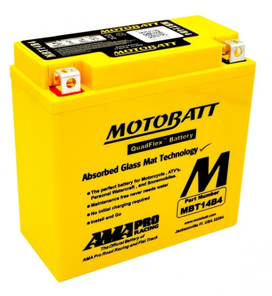 MotoBatt 12V MBT14B4 Quadflex Battery 13AH Replaces YT14B-4 YT14B-BS