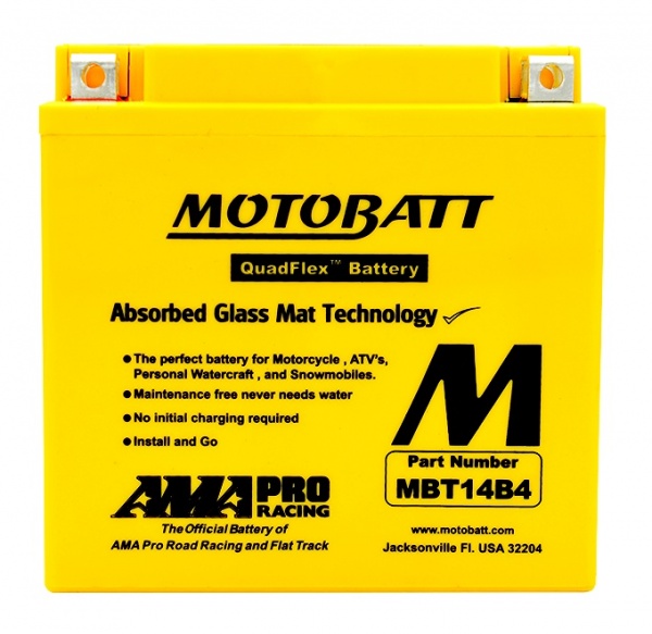 MotoBatt 12V MBT14B4 Quadflex Battery 13AH Replaces YT14B-4 YT14B-BS