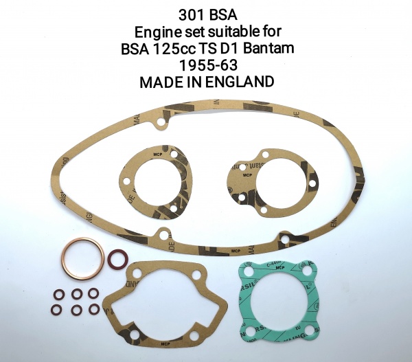 BSA T/S D1 Bantam 125cc 1955 -1963 Engine Gasket Set Made In England 301BSA