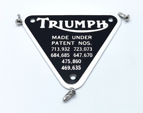 Triumph Patent Plate Badge 3 Rivets T100 TR6 T120 TR7 TIGER T140 UK MADE 70-4016