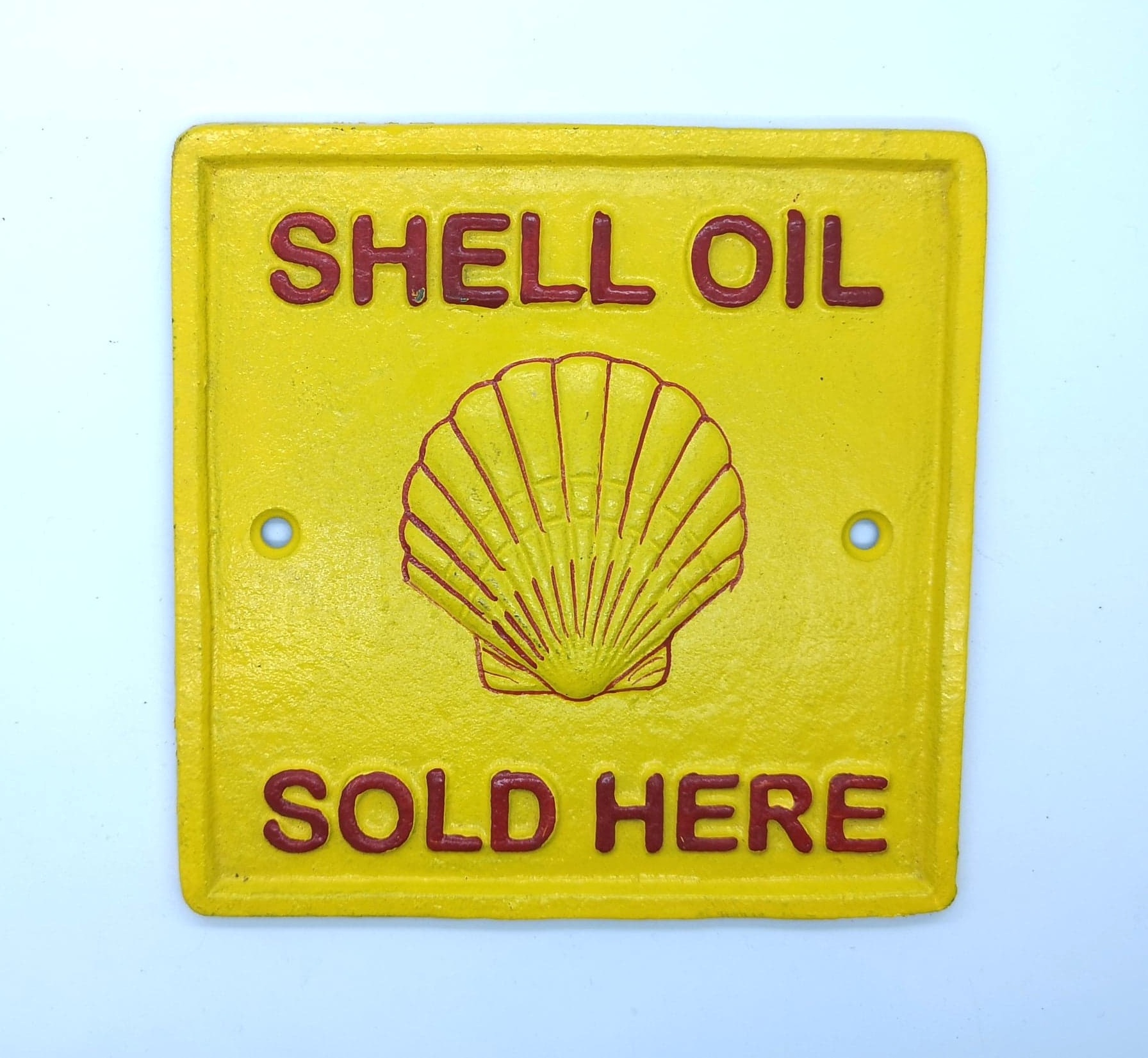 Shell Oil Square Cast Iron Vintage Garage Advertising Sign 16cm x 16cm