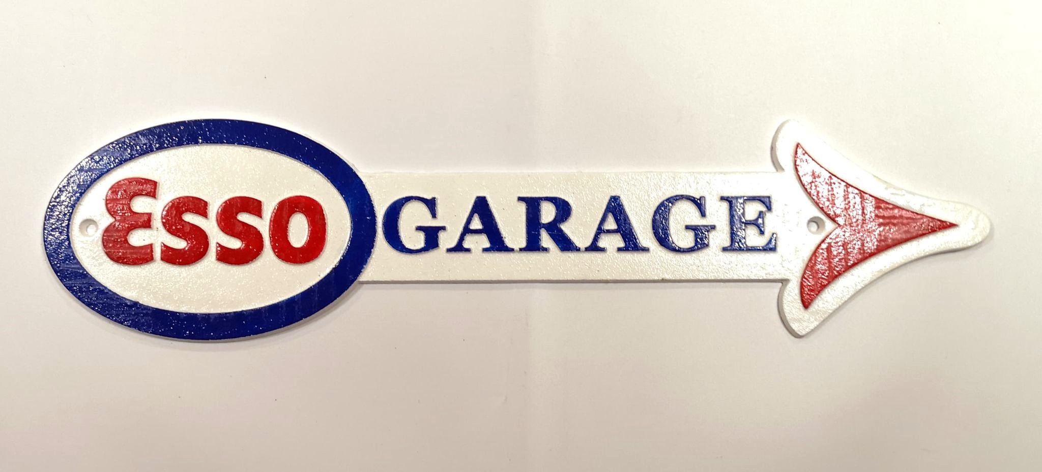 Esso Oil Arrow Cast Iron Vintage Garage Advertising Plaque Sign 46cm x 11cm