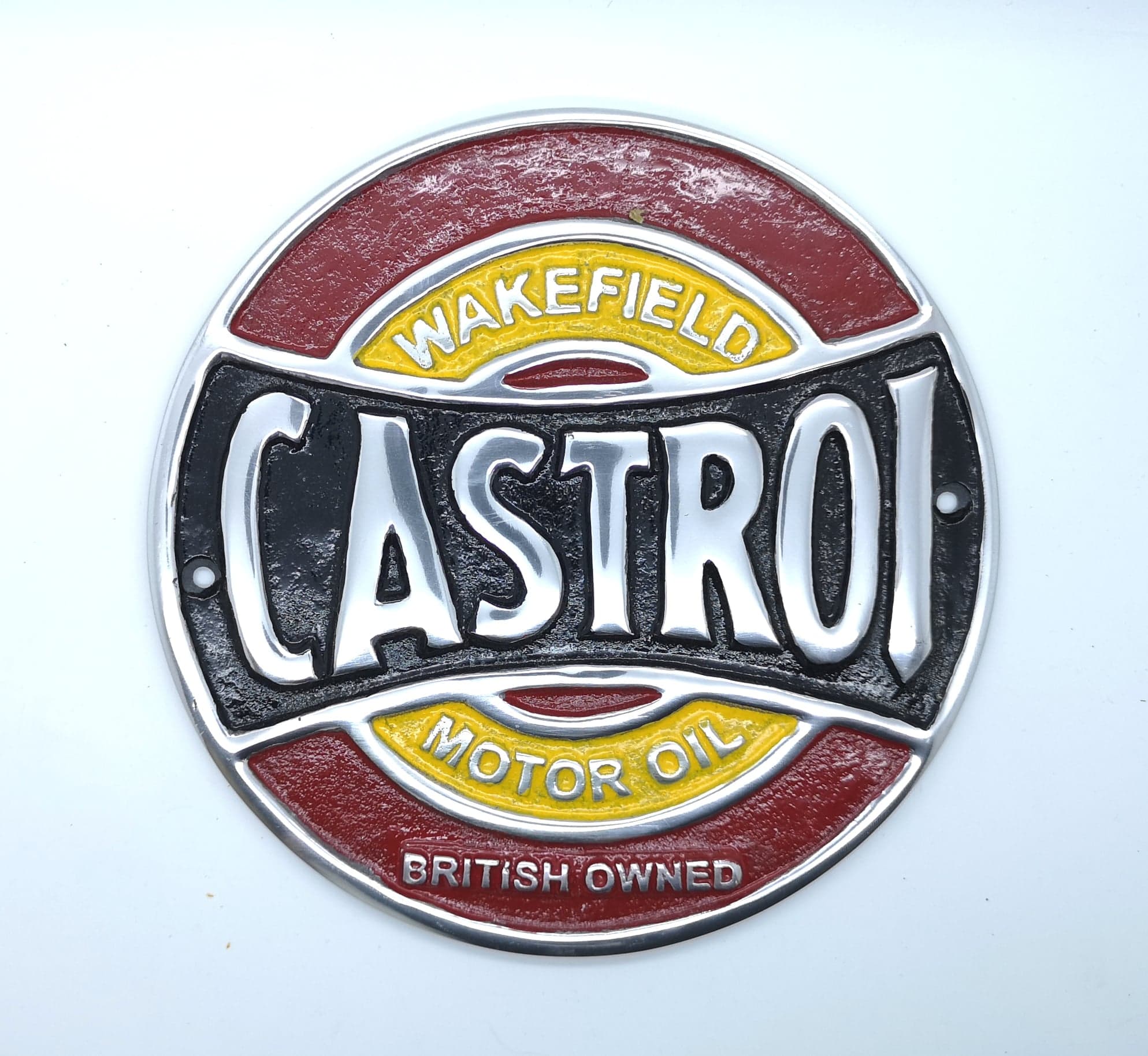 Castrol Oil Wakefield Cast Aluminium Vintage Garage Advertising Sign 20cm x 20cm