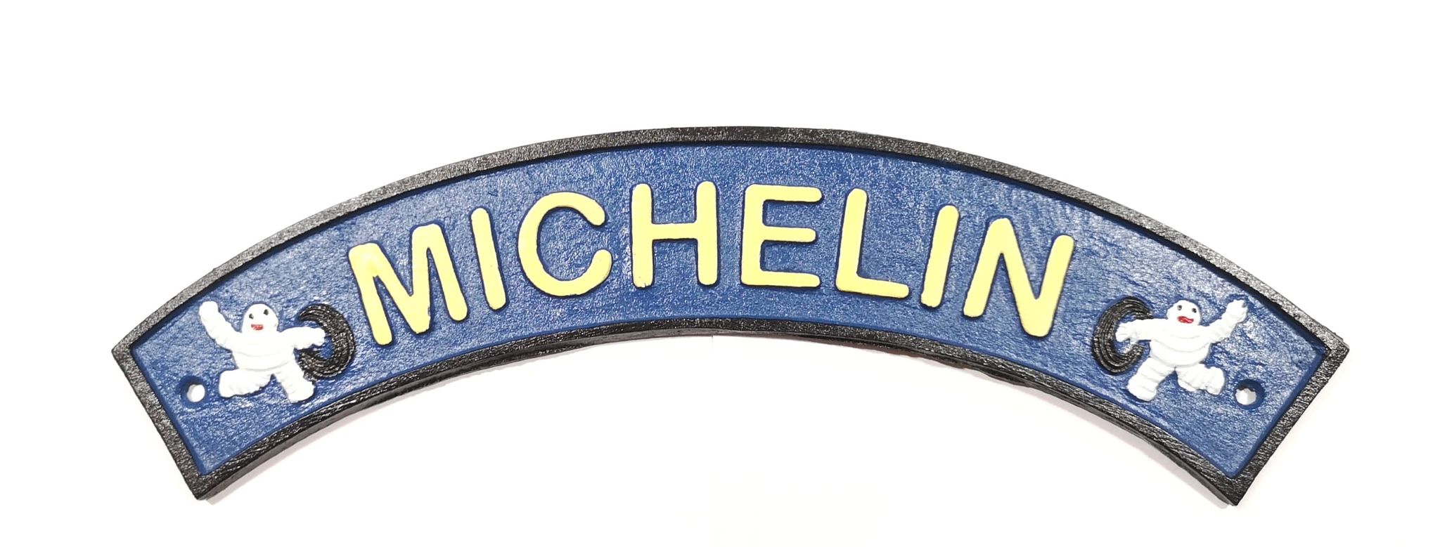 Michelin Man Bibendum Curved Cast Iron Vintage Tyre Advertising Sign 40cm x 7cm