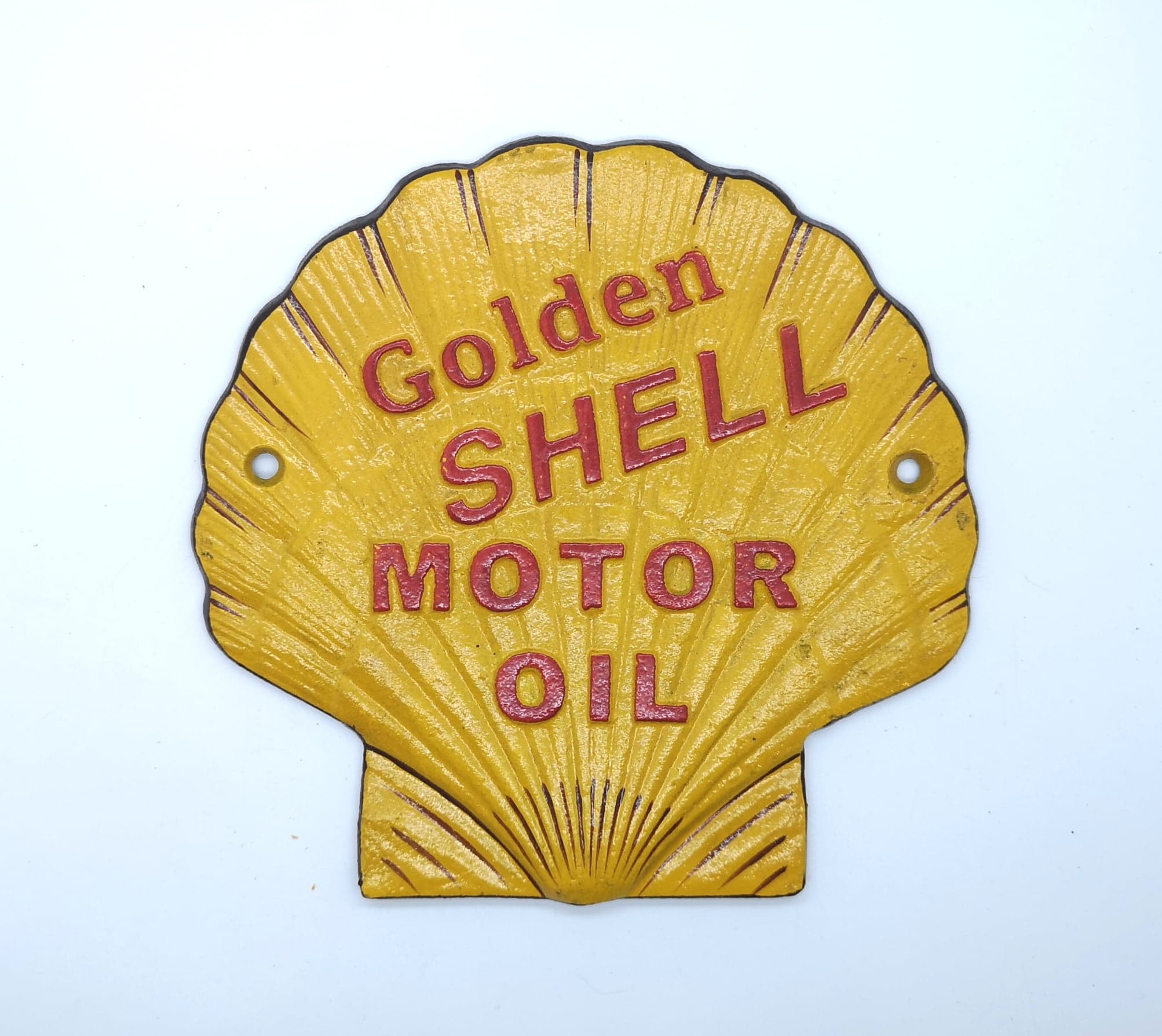 Shell Shaped Golden Motor Oil Cast Iron Vintage Garage Advertising Sign 19cm