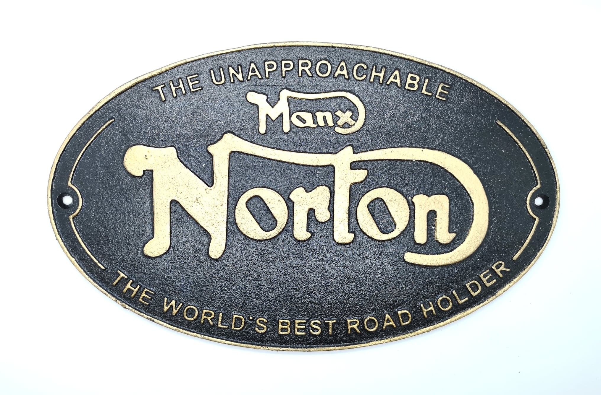 Manx Norton Motorcycle Cast Iron Vintage Garage Advertising Sign 32cm x 20cm