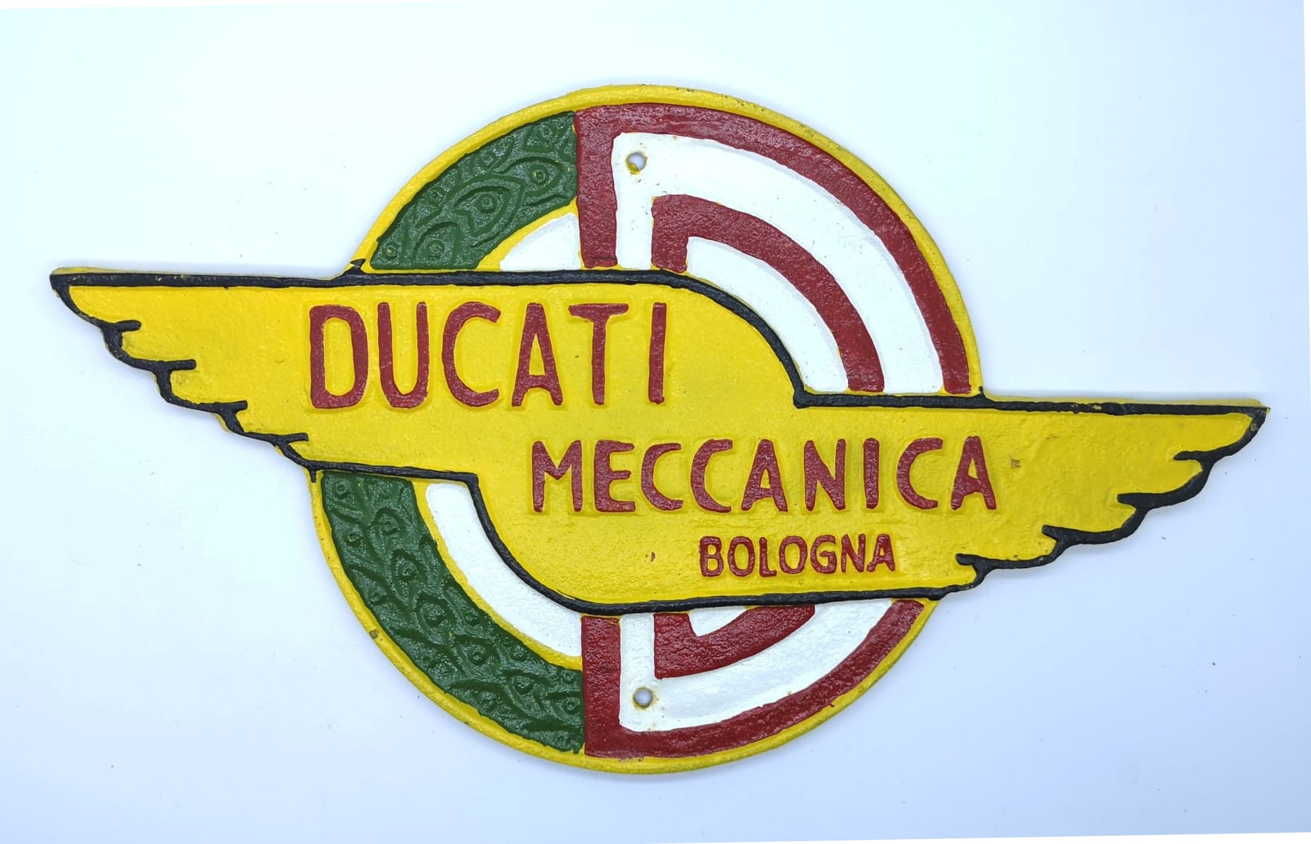 Ducati Meccanica Bologna Cast Iron Vintage Garage Advertising Sign 32cm x 19cm