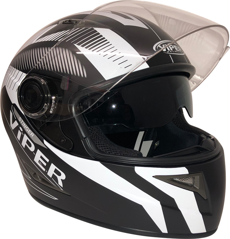 Viper RSV75 Stinger Full Face Helmet Dual Visor ACU Approved Black White Size XL