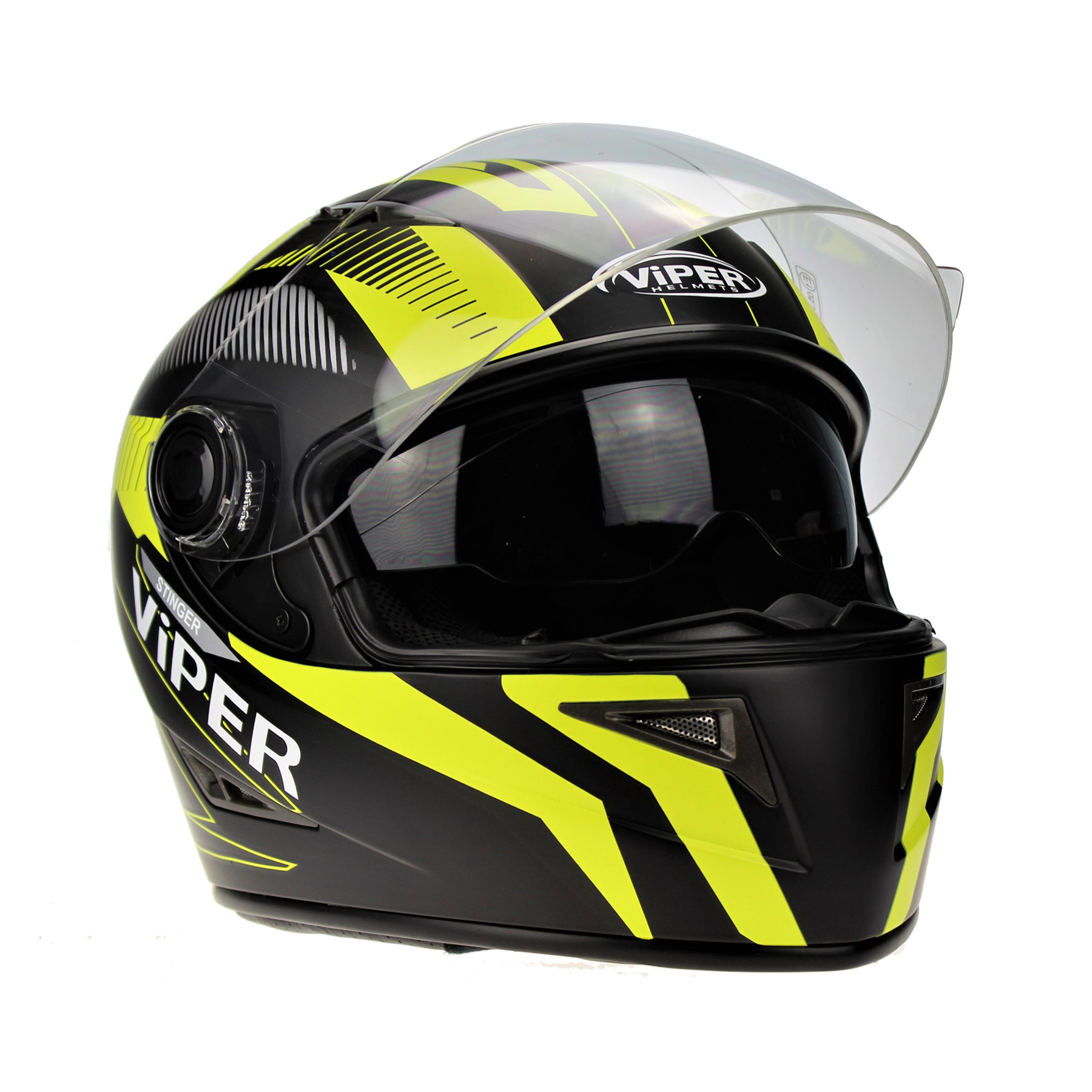 Viper RSV75 Stinger Full Face Helmet Dual Visor ACU Approved Black Yellow: Large