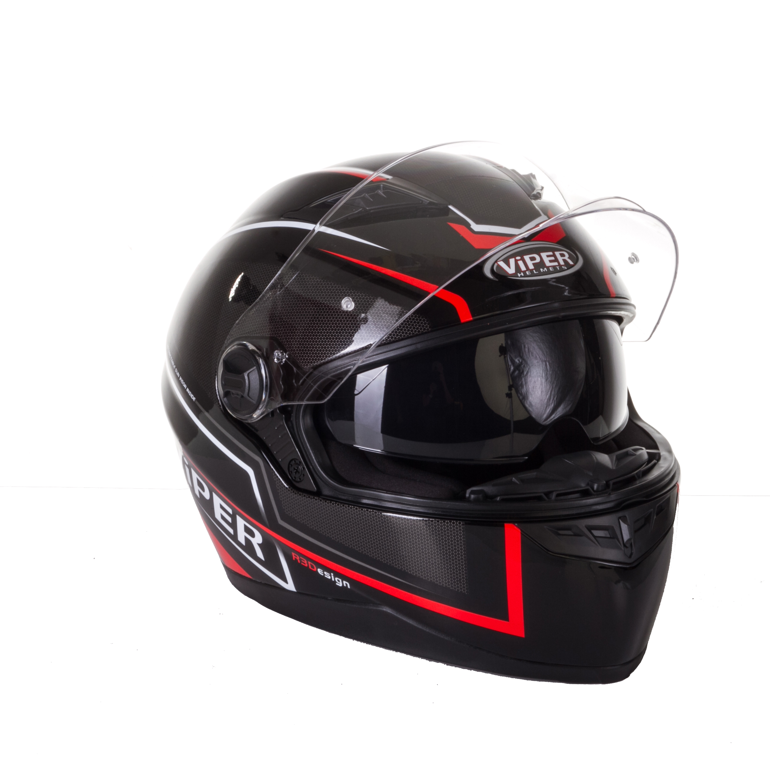 Viper Full Face Pinlock Twin Visor Motorcycle Race Helmet Black Red Size Large