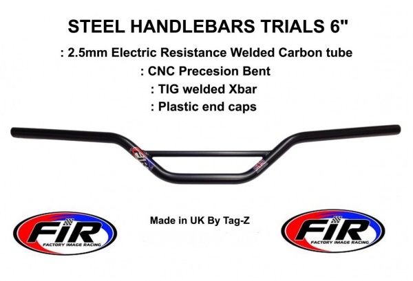 6'' TRIALS MX CLASSIC HANDLEBARS 7/8'' 22mm CARBON STEEL BLACK FIR-BRAND UK MADE