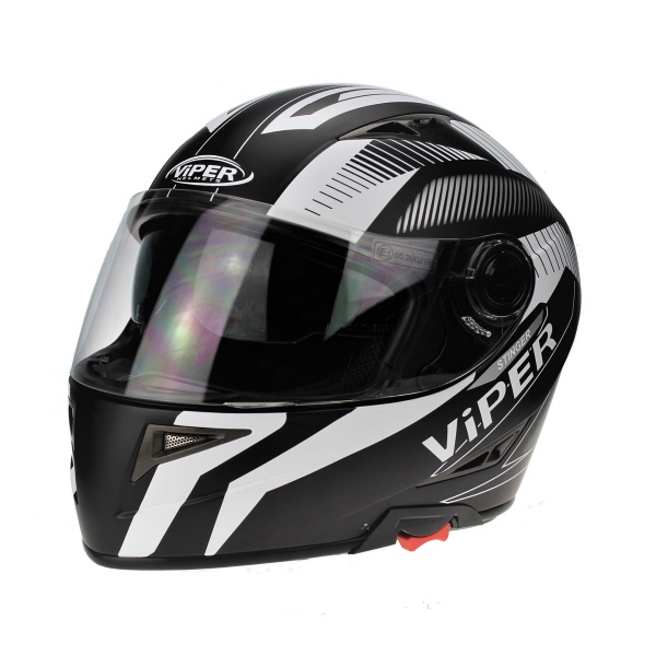 Viper RSV75 Stinger Full Face Helmet Dual Visor ACU Approved Black White Size XL