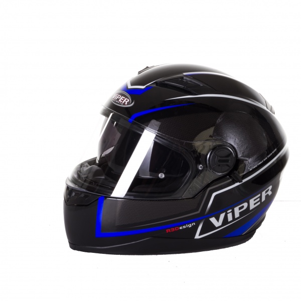 Viper Full Face Pinlock Twin Visor Motorcycle Race Helmet Black Blue Size Large