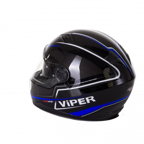 Viper Full Face Pinlock Twin Visor Motorcycle Race Helmet Black Blue Size Large