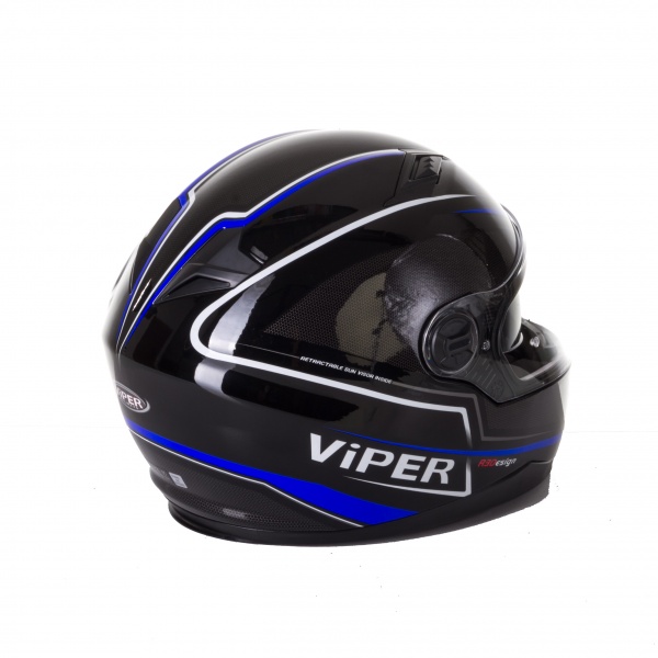 Viper Full Face Pinlock Twin Visor Motorcycle Race Helmet Black Blue Size Large