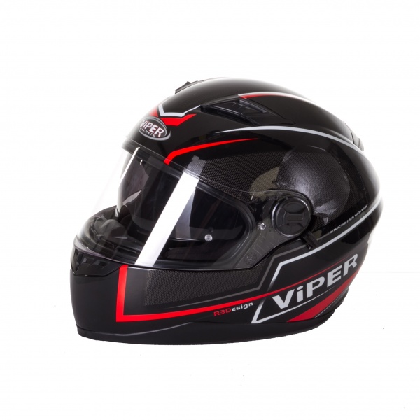 Viper Full Face Pinlock Twin Visor Motorcycle Race Helmet Black Red Size Large