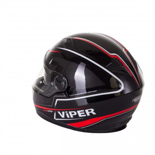 Viper Full Face Pinlock Twin Visor Motorcycle Race Helmet Black Red Size Large
